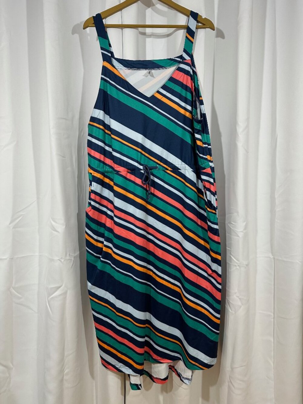 Pixie Lady 1X Striped Sleeveless Maxi Dress Drawstring Waist Plus Size